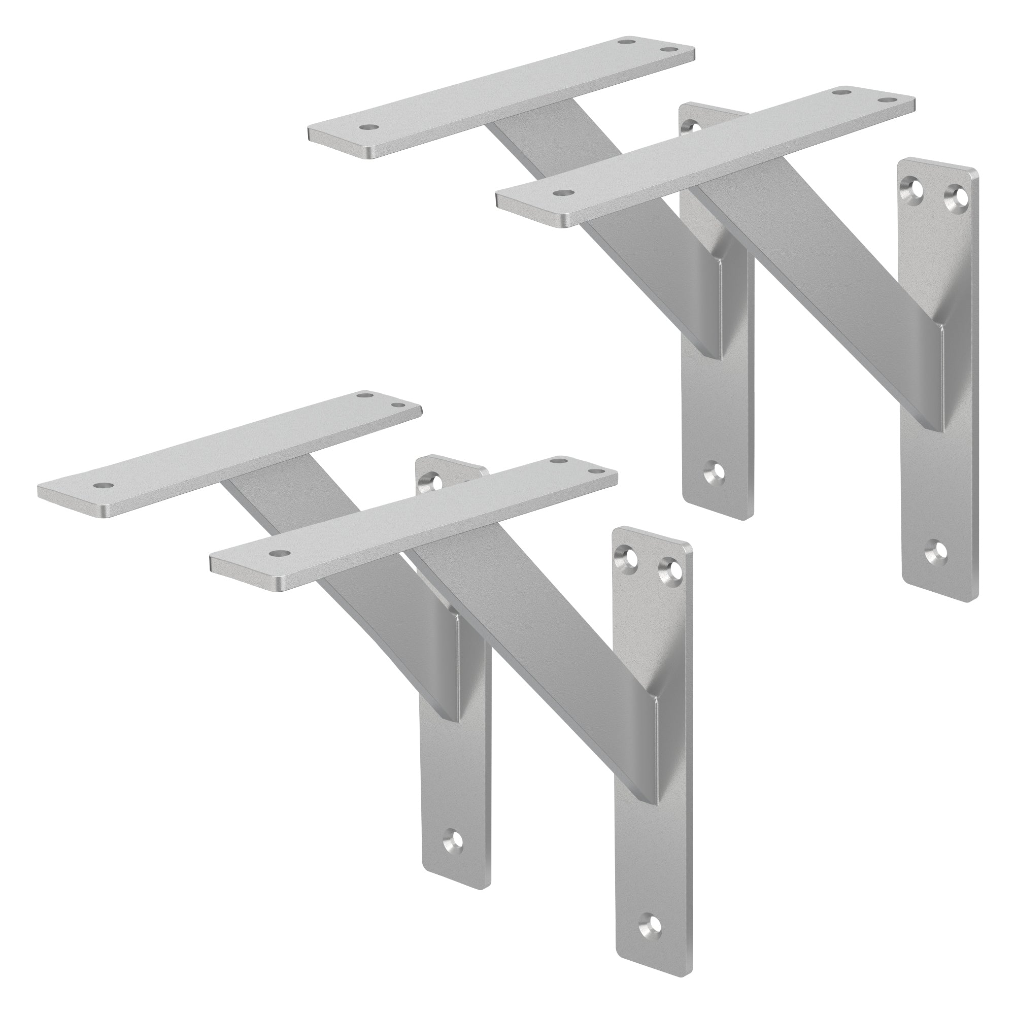 Zwei Metallregalträger in V-Form, nebeneinander angeordnet.