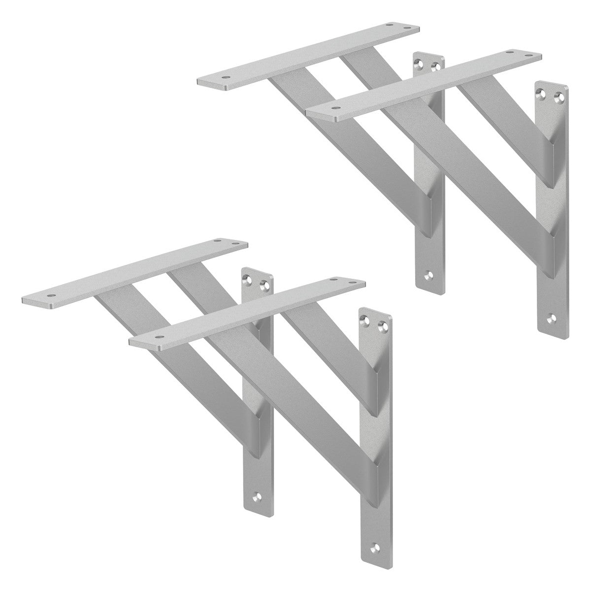 Two V-shaped metal wall brackets in silver.