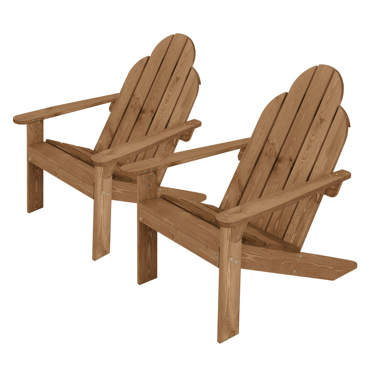 Two wooden sun loungers in a natural wood color.