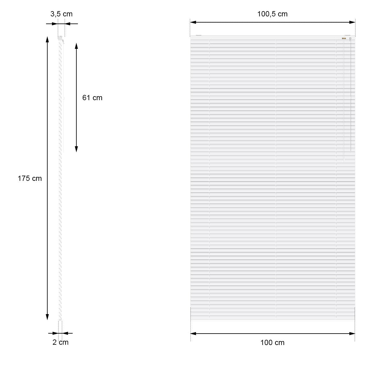 Kótovaný výkres žalúzie so šírkou 100,5 cm a výškou 175 cm.