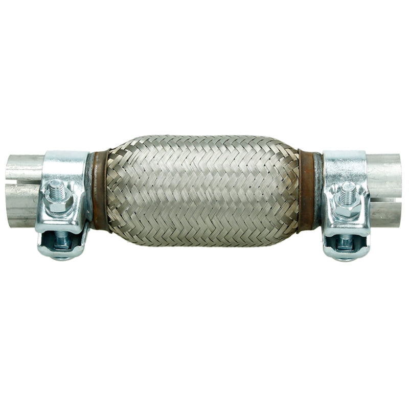 Flexibles Metallrohr mit geflochtenem Mantel und zwei Anschlüssen.