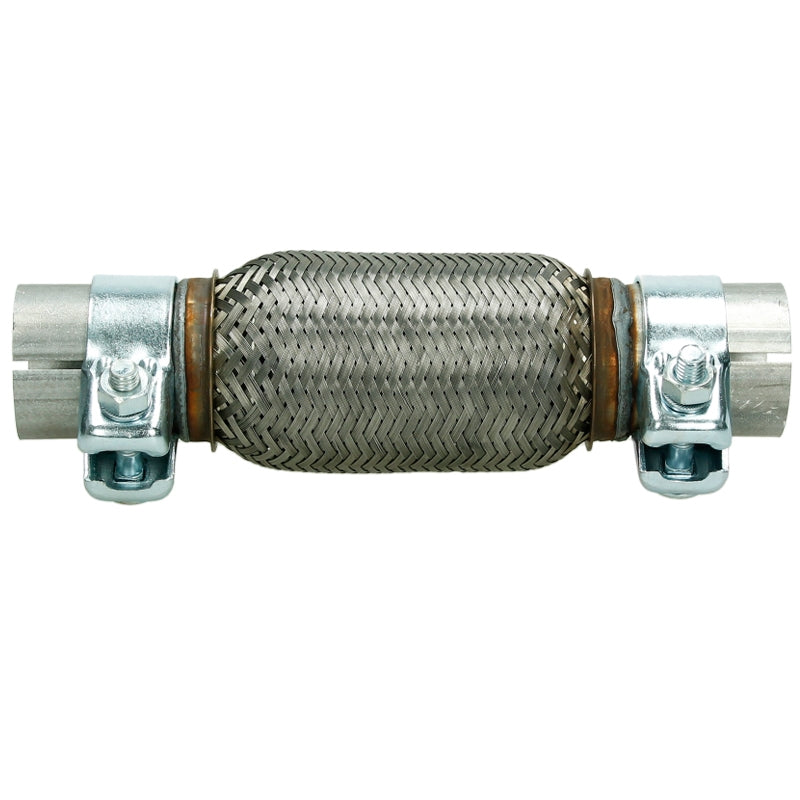 Flexibles Metallrohr mit zwei Befestigungen an den Enden.