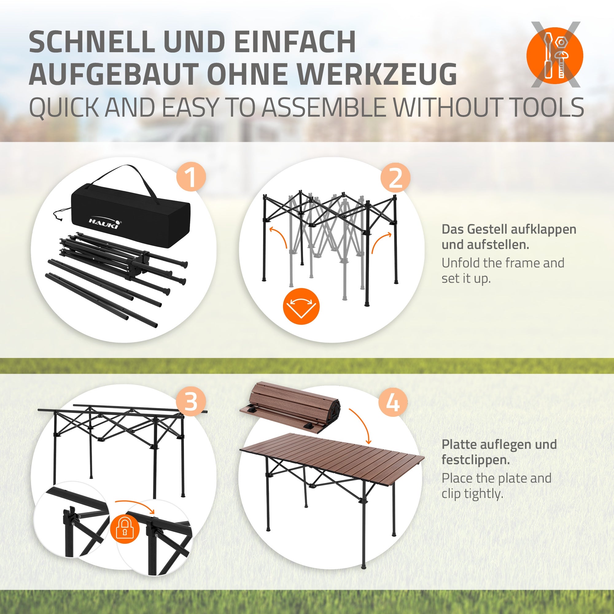 Instructions pour un montage facile d'une table sans outils.