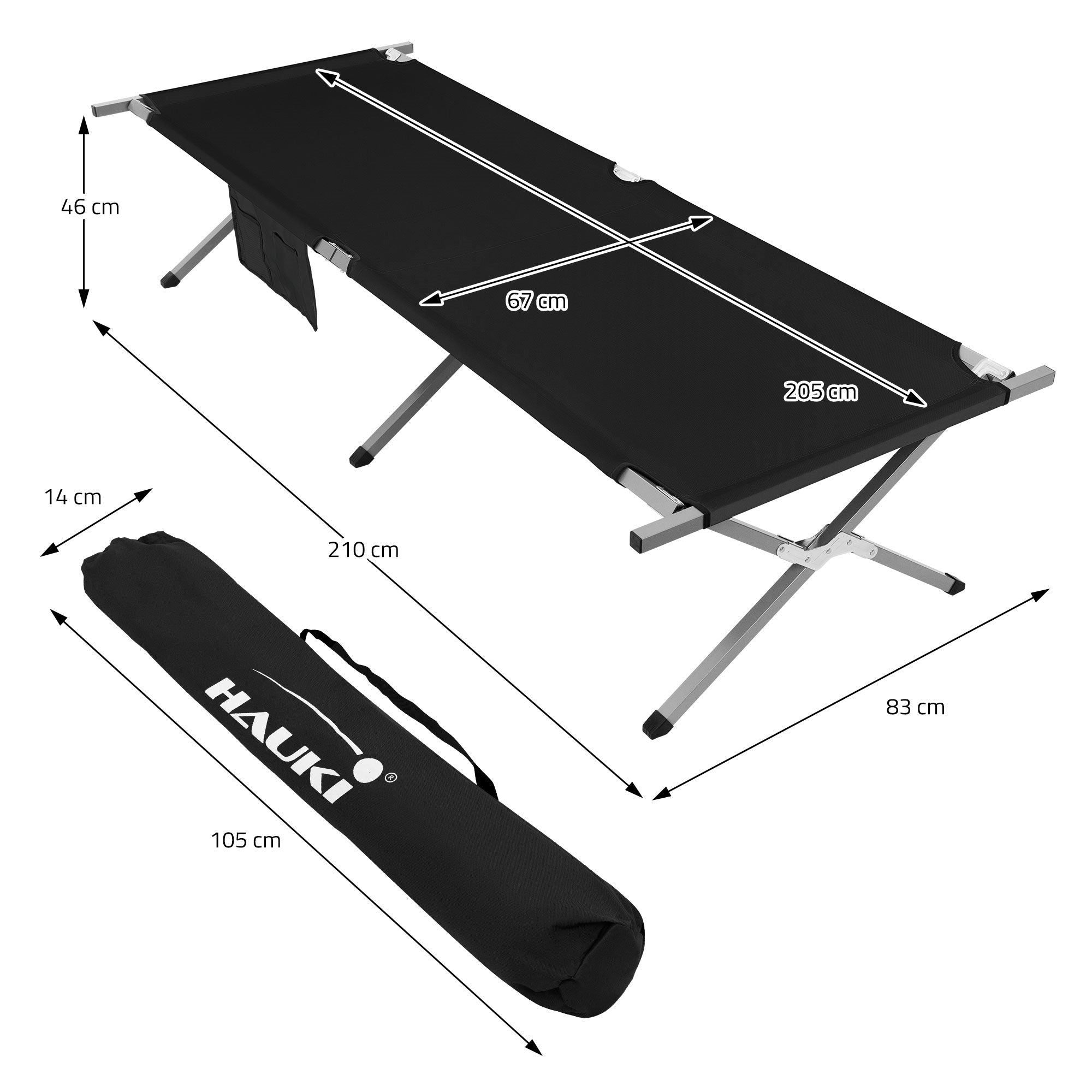 Dimension drawing of a folding table with measurements in centimeters.