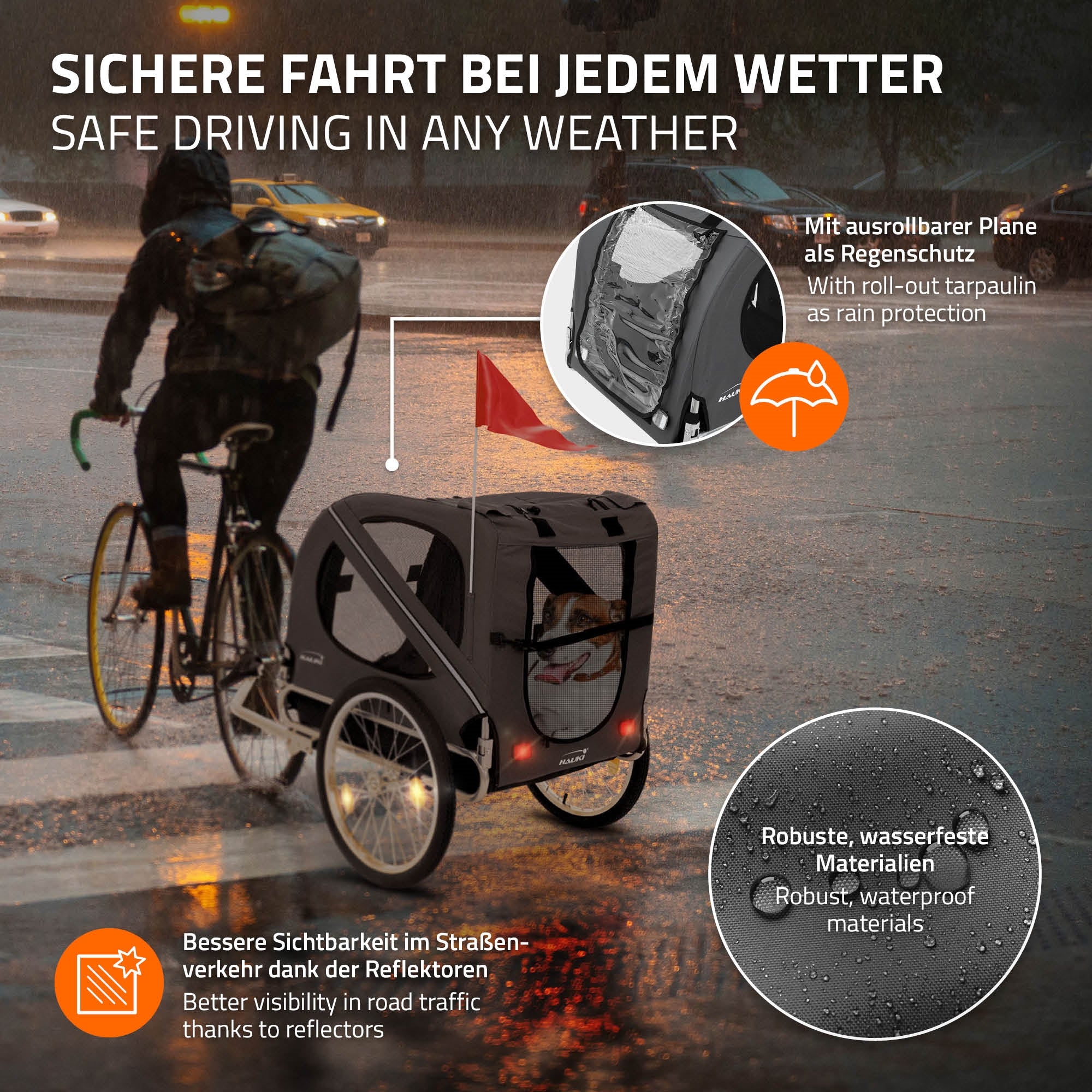 Schlitten mit schwarzem Sitz, weißen Rahmen und Nylon-Seil.