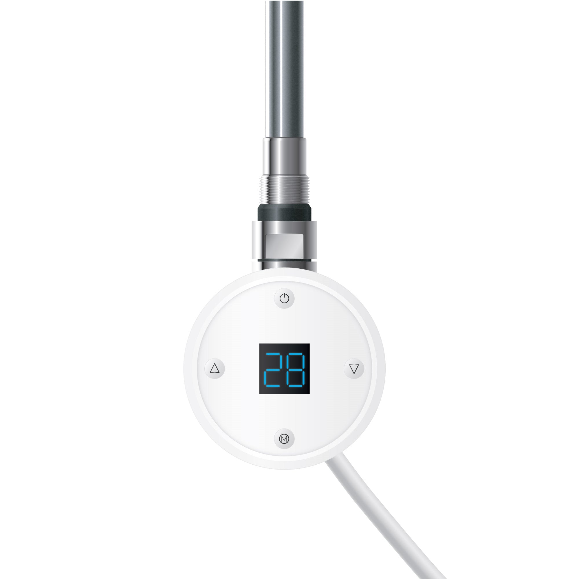 Detailed view of a white heating rod with digital display.