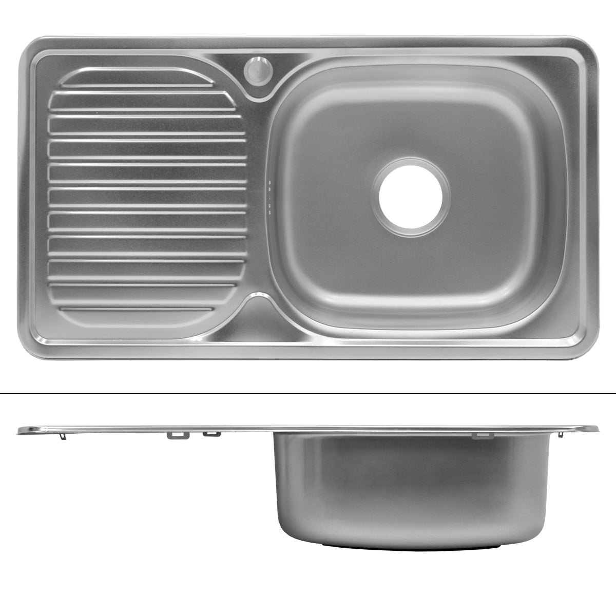 Edelstahlspüle mit Abtropffläche und einem Becken.