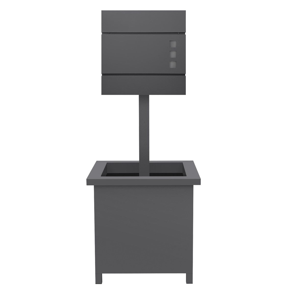 Postbox on a pedestal, gray, with two compartments.