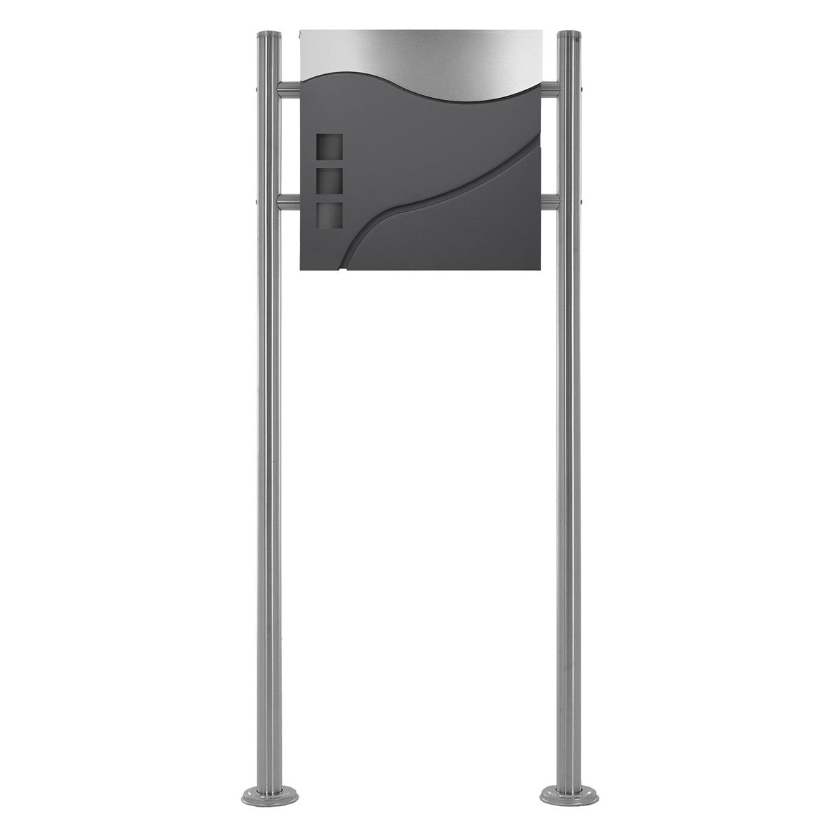 Front view of a mailbox on two posts.