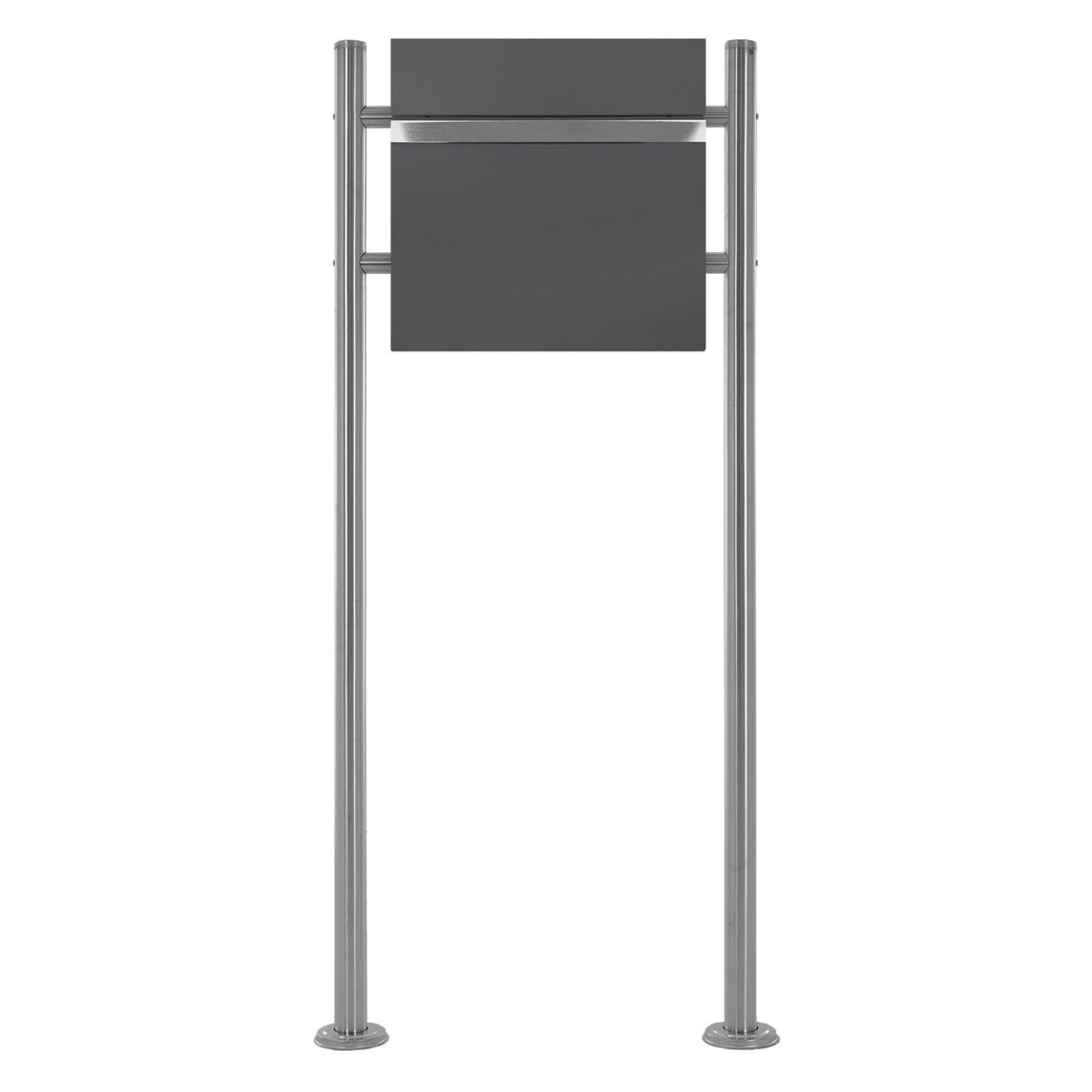 Gray information pillar with two horizontal panels.