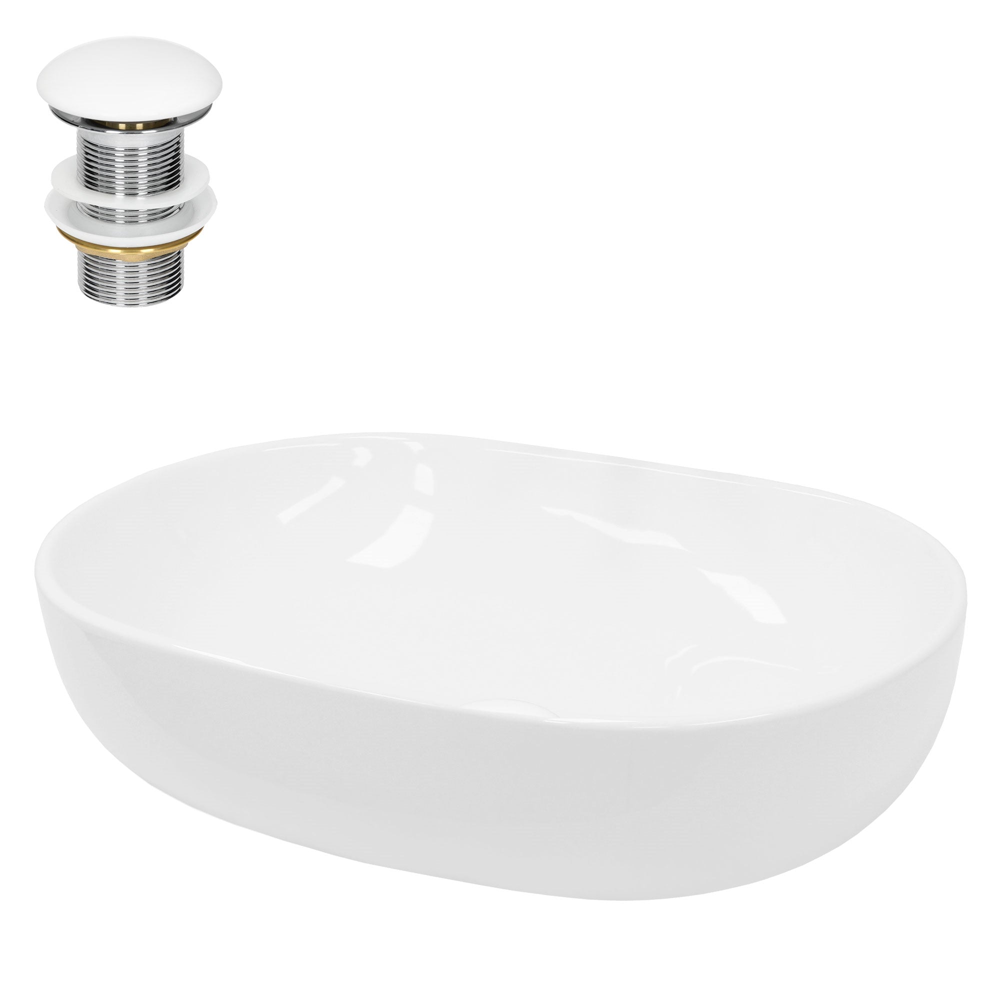 Lavabo ovale blanc avec bonde.