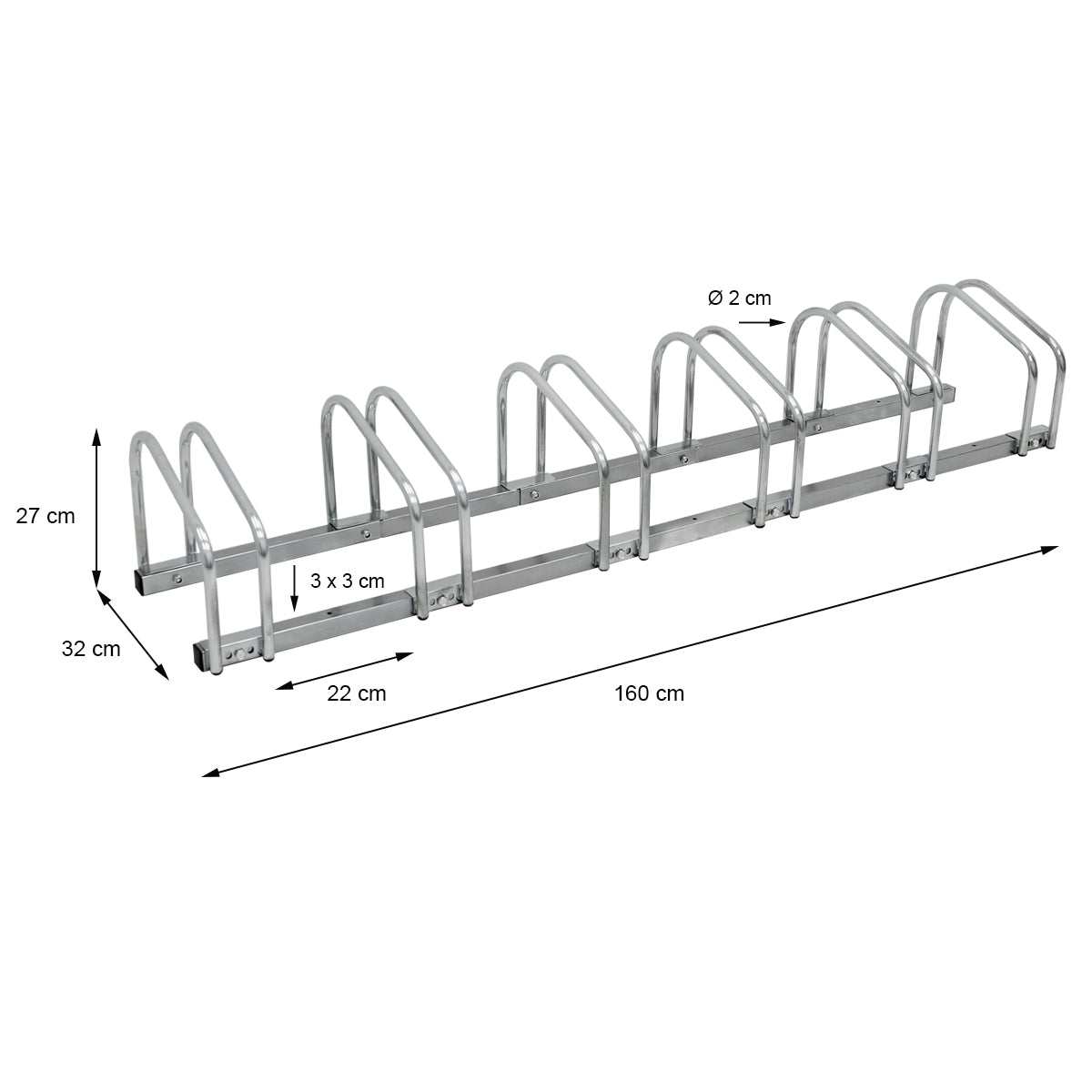 Detailopname van een metalen frame met meerdere houders.