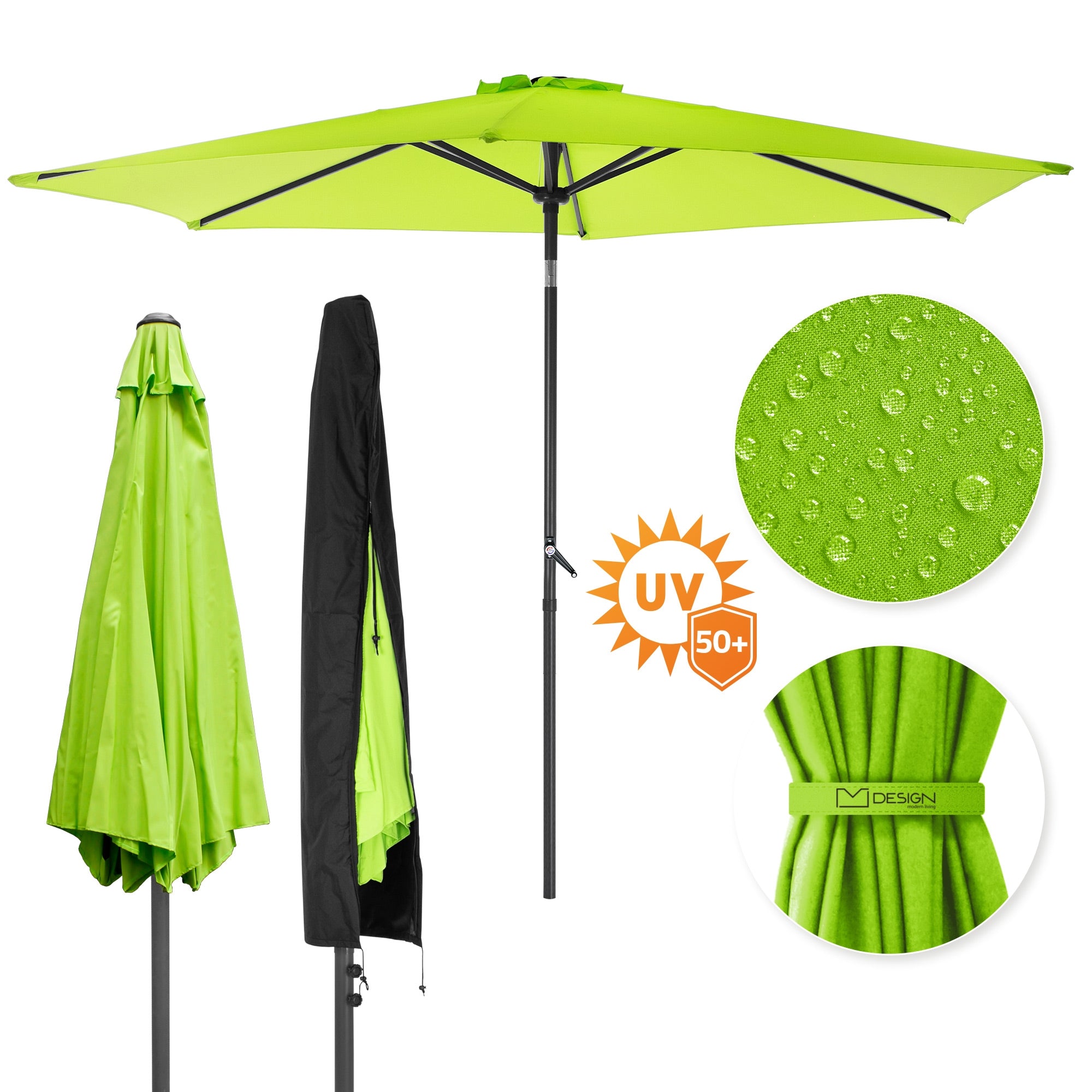 Parasol vert avec protection UV et résistant à l'eau.