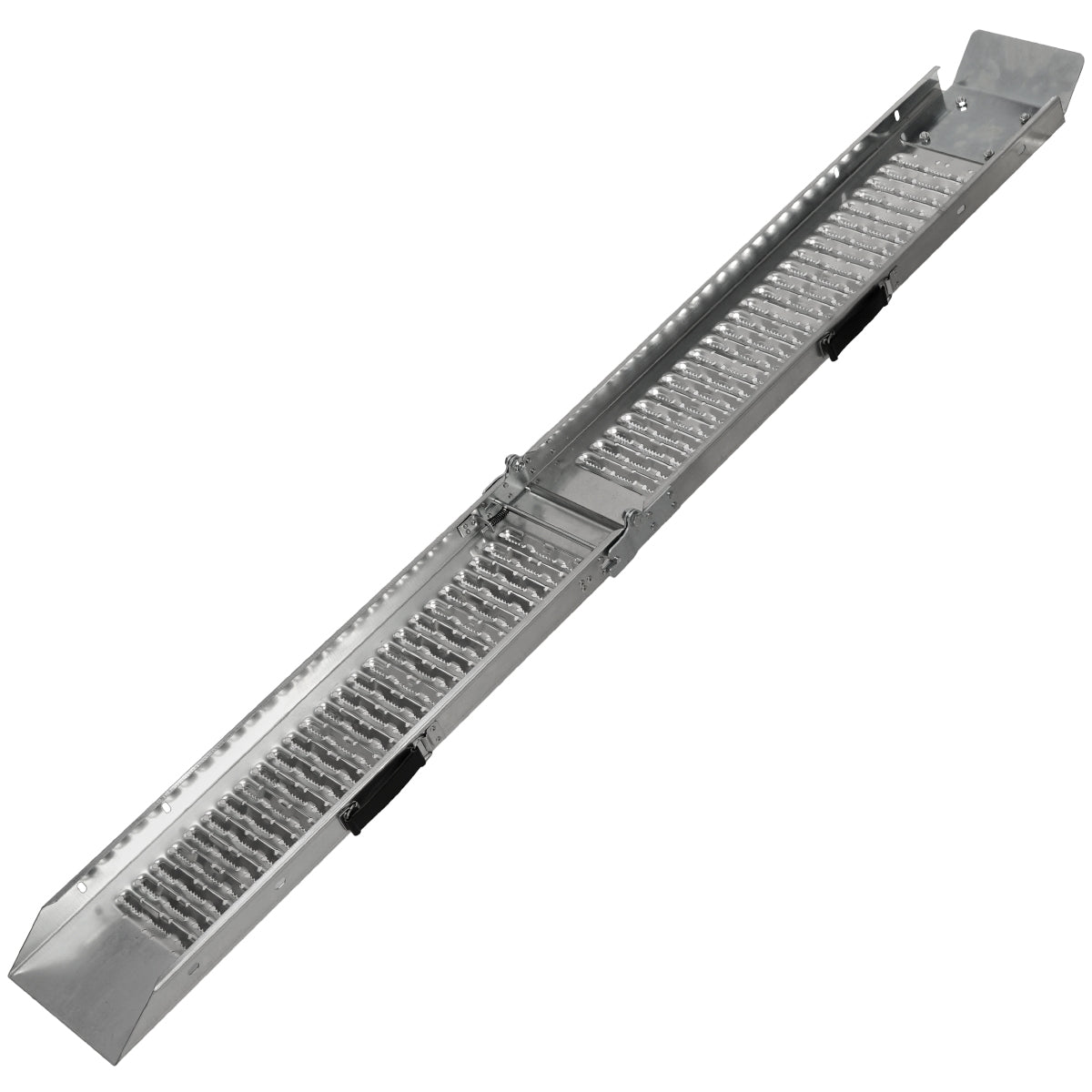 Eine lange Aluminiumrampe mit rutschfester Oberfläche.
