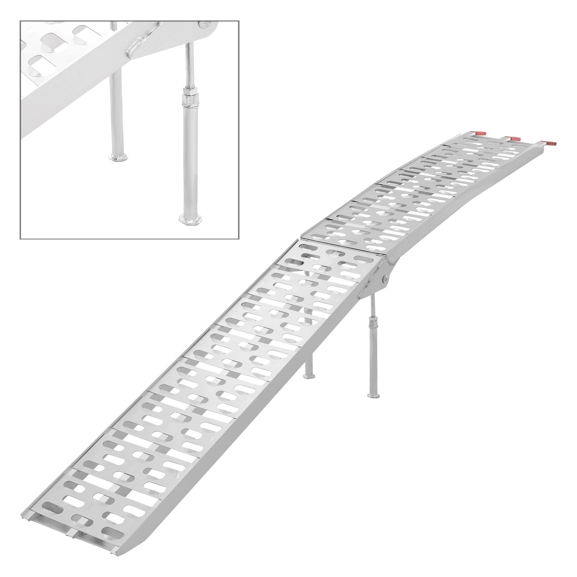 Aluminium-Rampe mit Stützen, die eine schräge Fläche bildet.