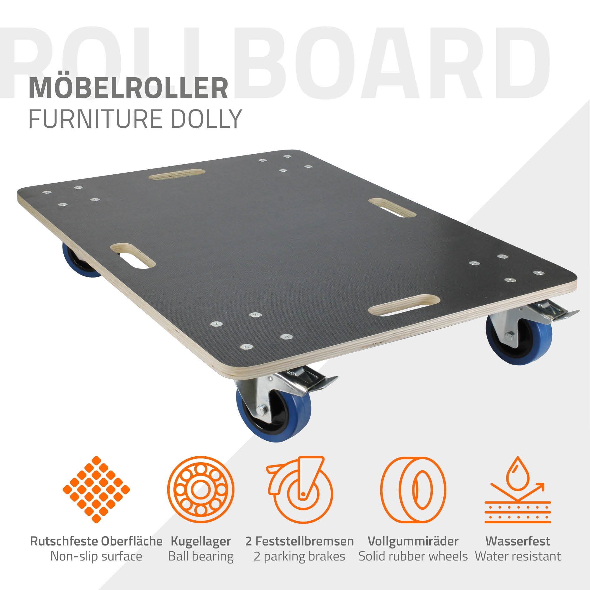 Möbelroller mit rutschfester Oberfläche und vier Rollen.