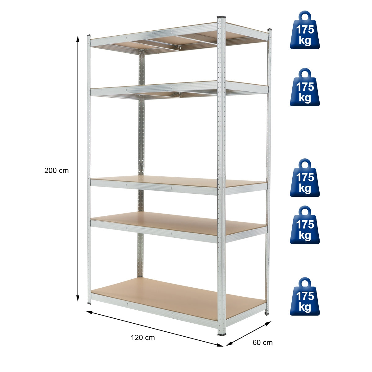 Regalschrank mit Abmessungen 200 cm hoch und 120 cm breit.