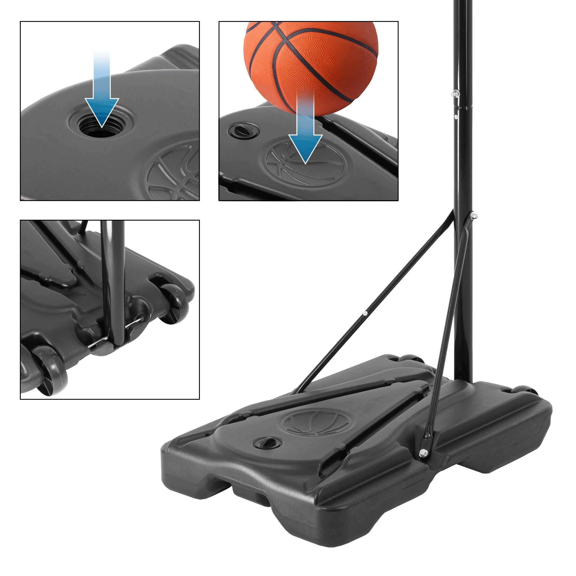 Basketball hoop with a ball being thrown into the hoop.