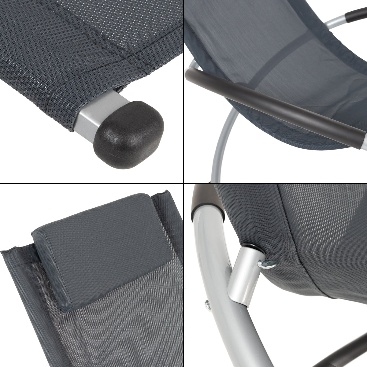 Close-up view of a dark chair with mesh upholstery and black base.