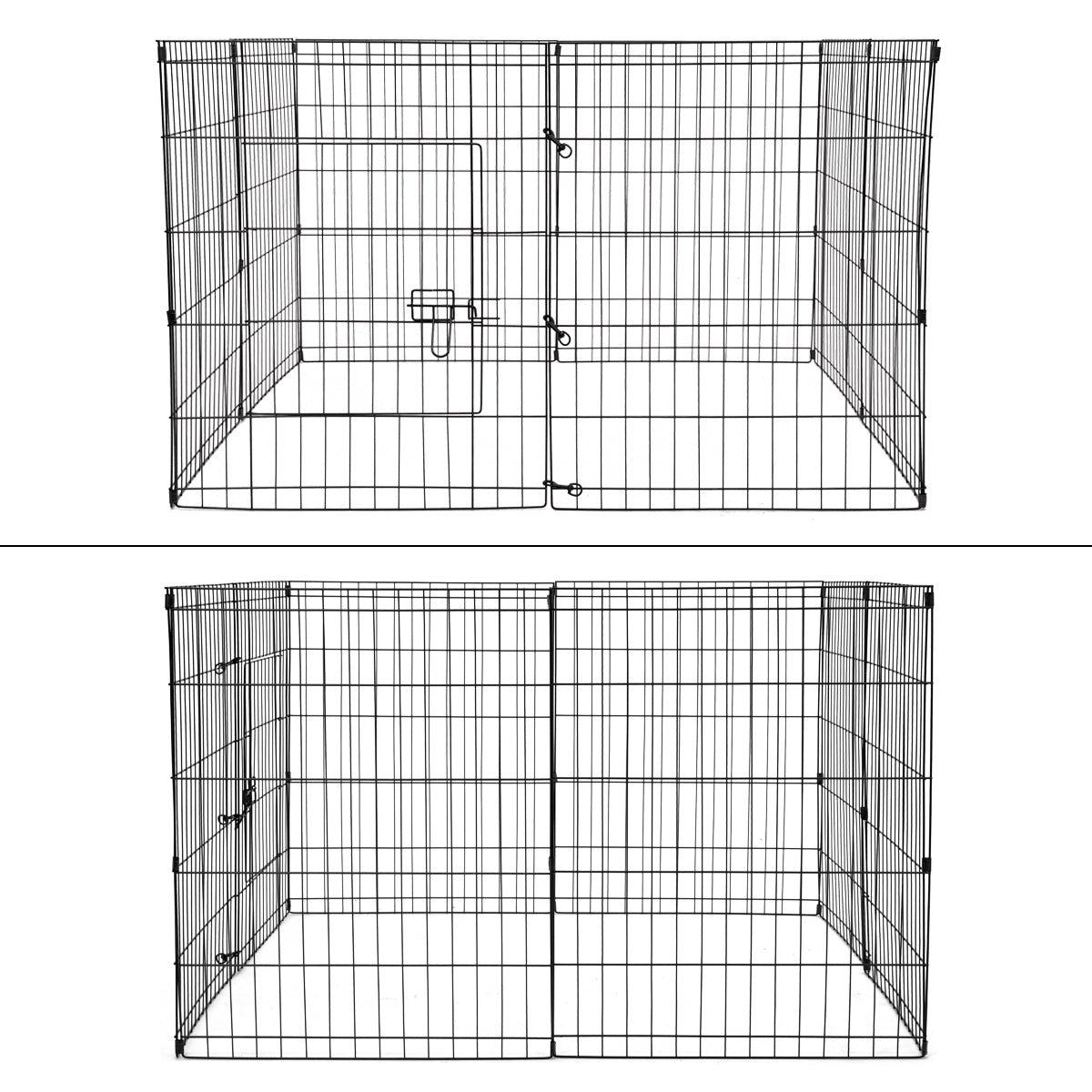 Ein schwarzes Metallgitter mit zwei Türen, die in einem Käfig angeordnet sind.
