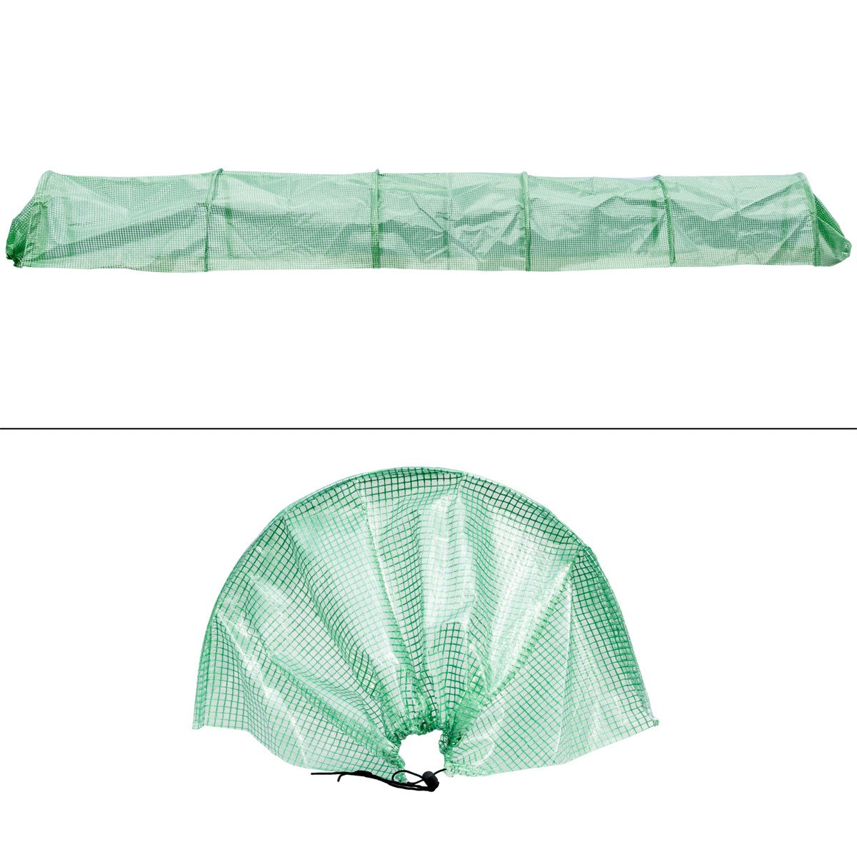 Ein längliches, grünes Abdeckmaterial für Pflanzen.
