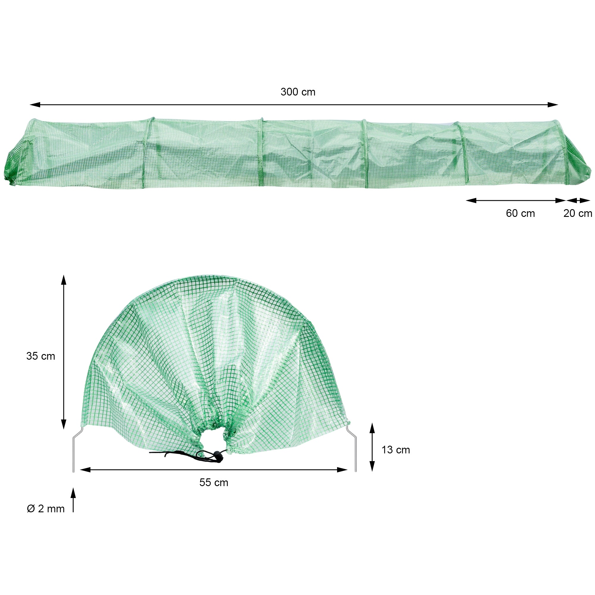 Grünes Abdeckmaterial mit Maßen und runder Form.