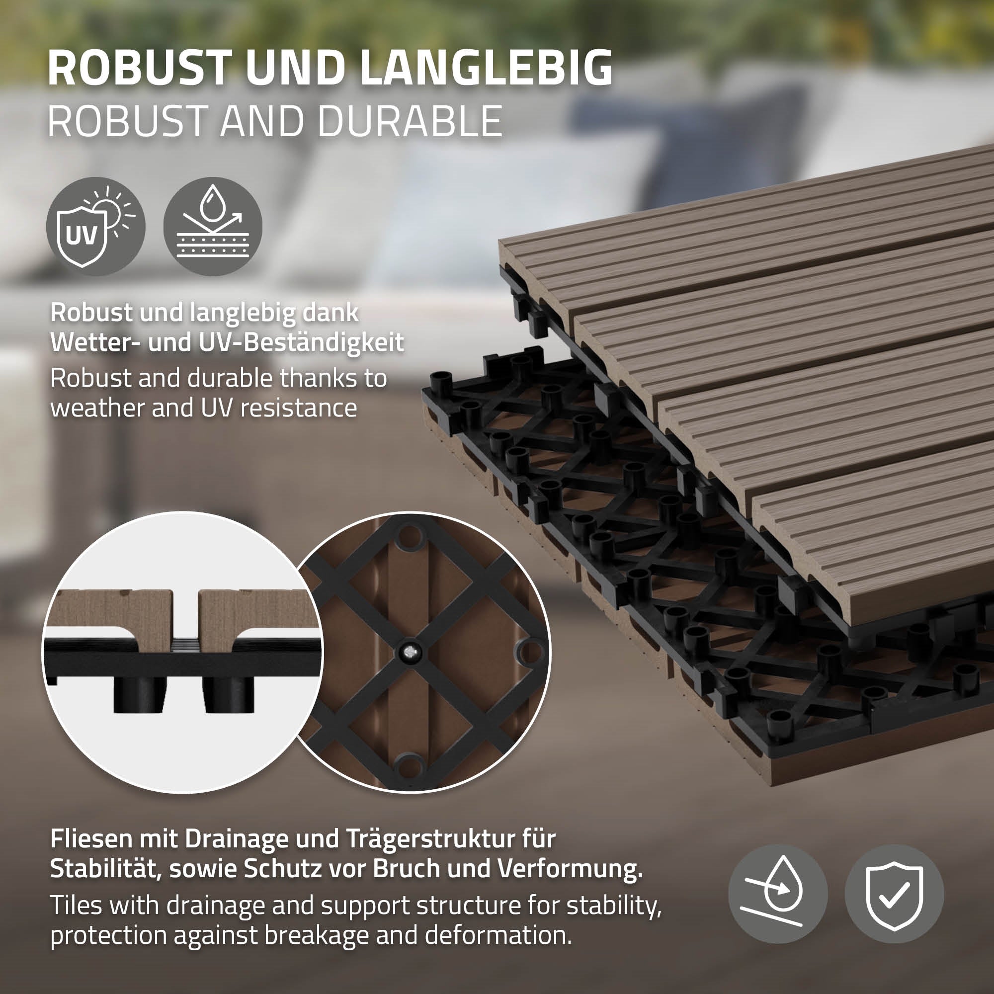 Grafik zu robusten und langlebigen Fliesen mit Drainage.