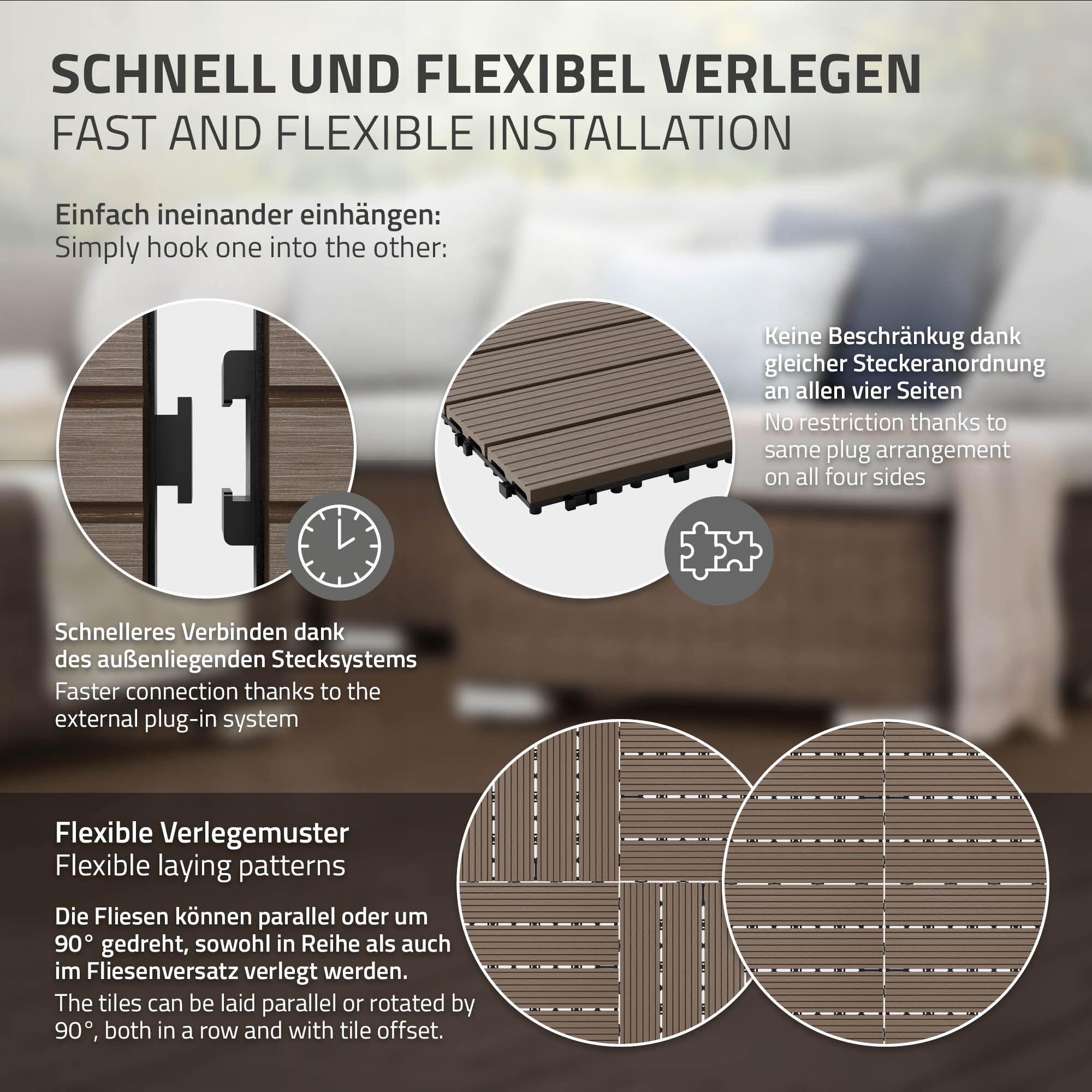 Grafik mit Verlegemustern für Fliesen.