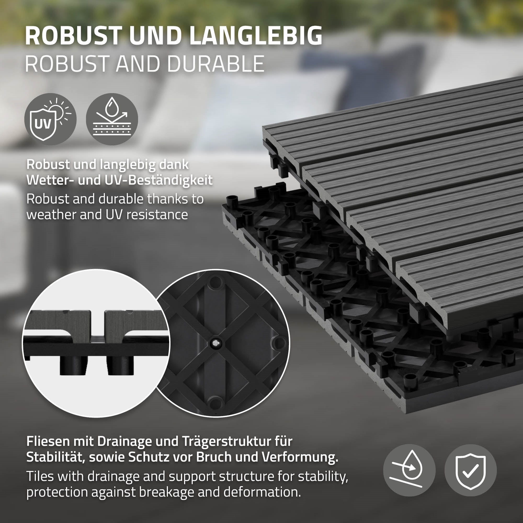 Graphique avec des informations sur les carreaux robustes et durables.