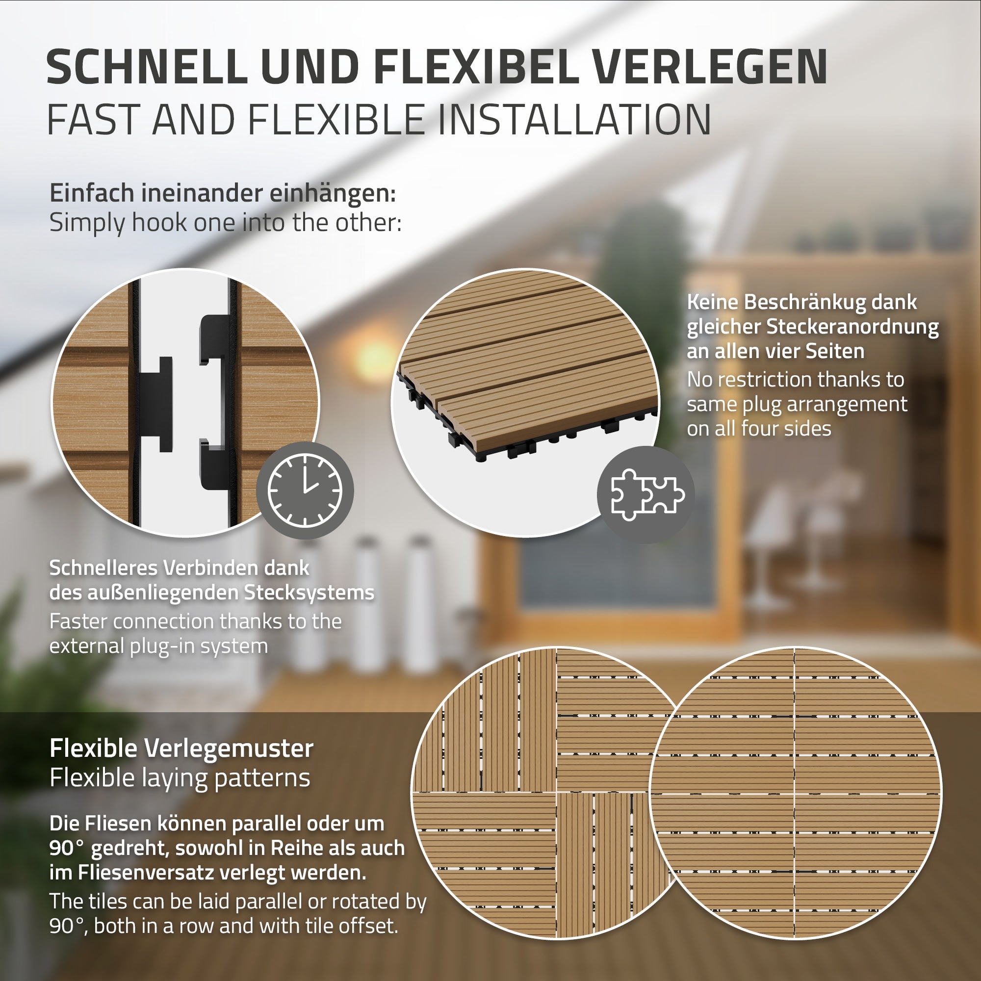 Grafik mit Informationen zu flexibler Verlegung von Fliesen.