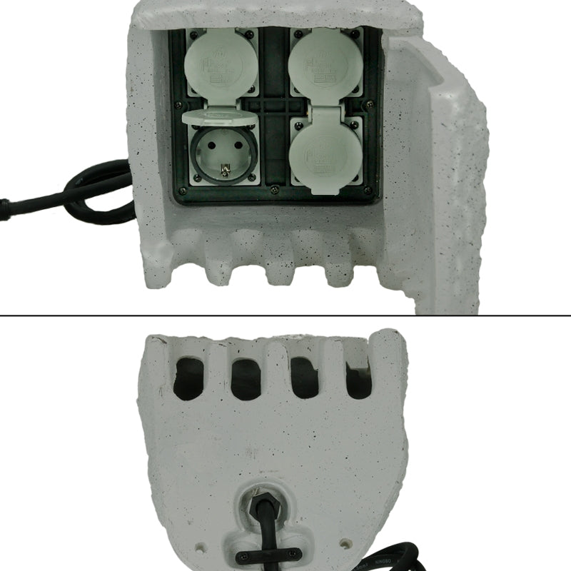 A socket in a gray housing with multiple connections.