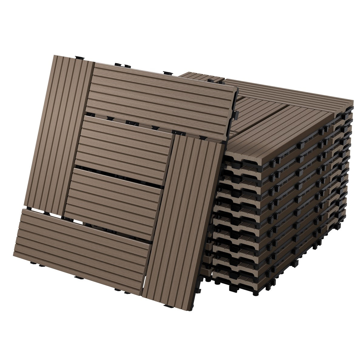 Stack of brown tiles, partially overlapping.