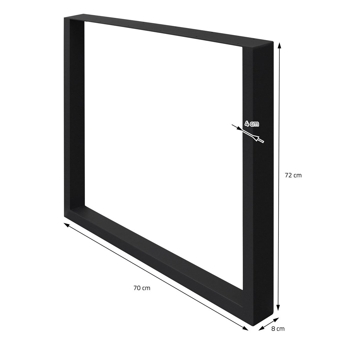 Estructura negra con medidas: 70 cm x 72 cm x 8 cm.