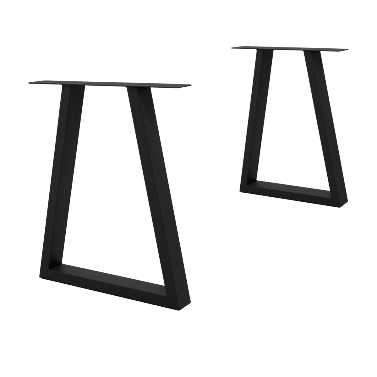 Zwei schwarze Tischgestelle in geometrischer Form.