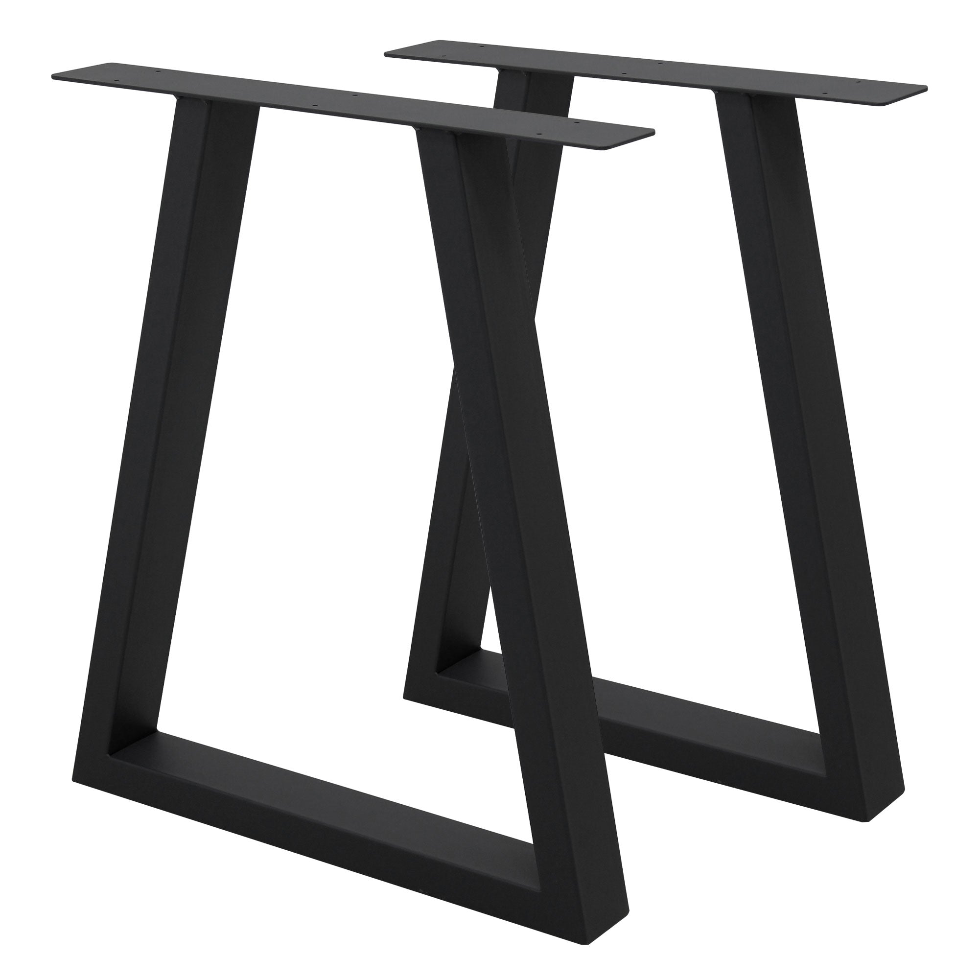 Zwei schwarze Tischbeine in geometrischer Form.