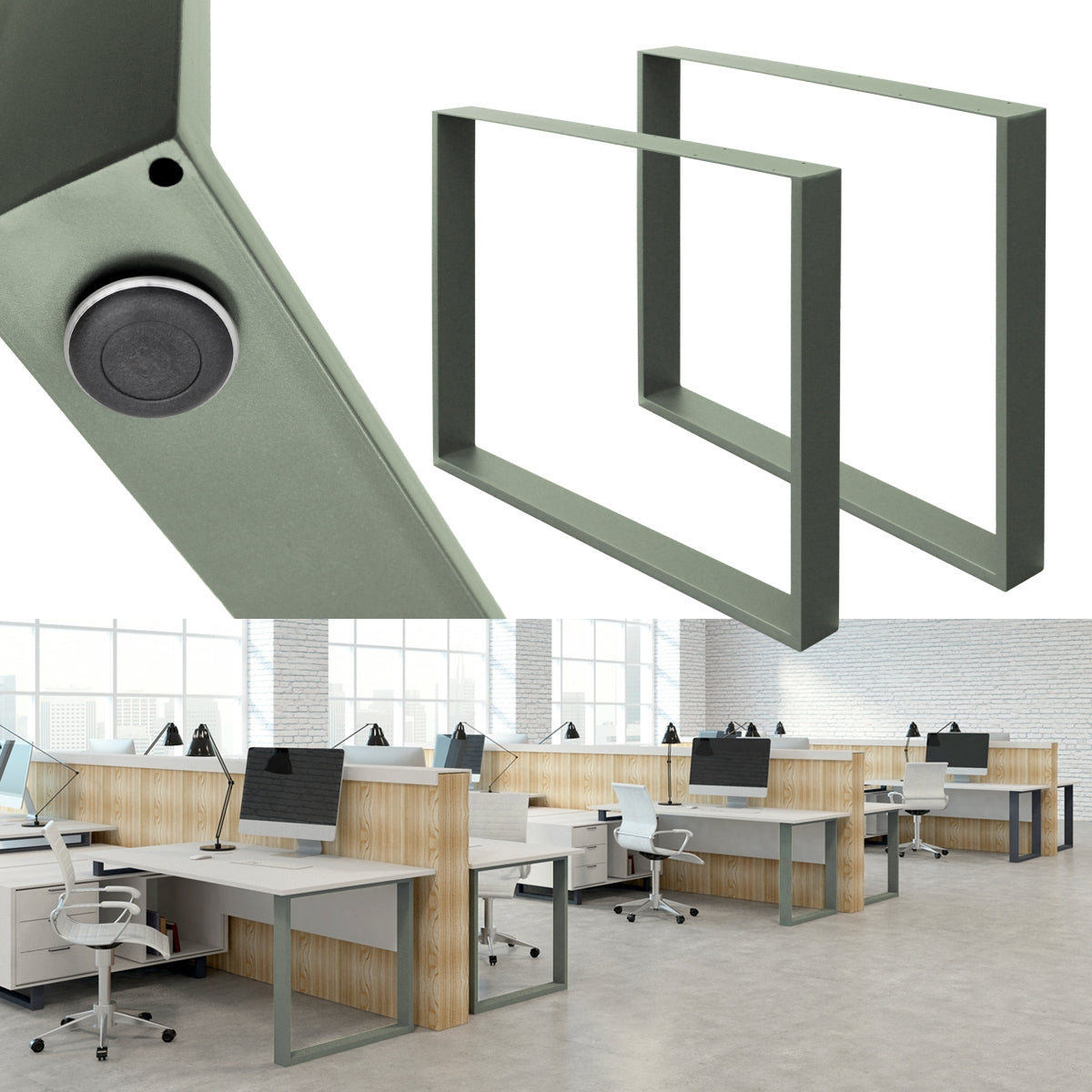 Büro mit mehreren Arbeitsplätzen, Schreibtischen und Monitoren.