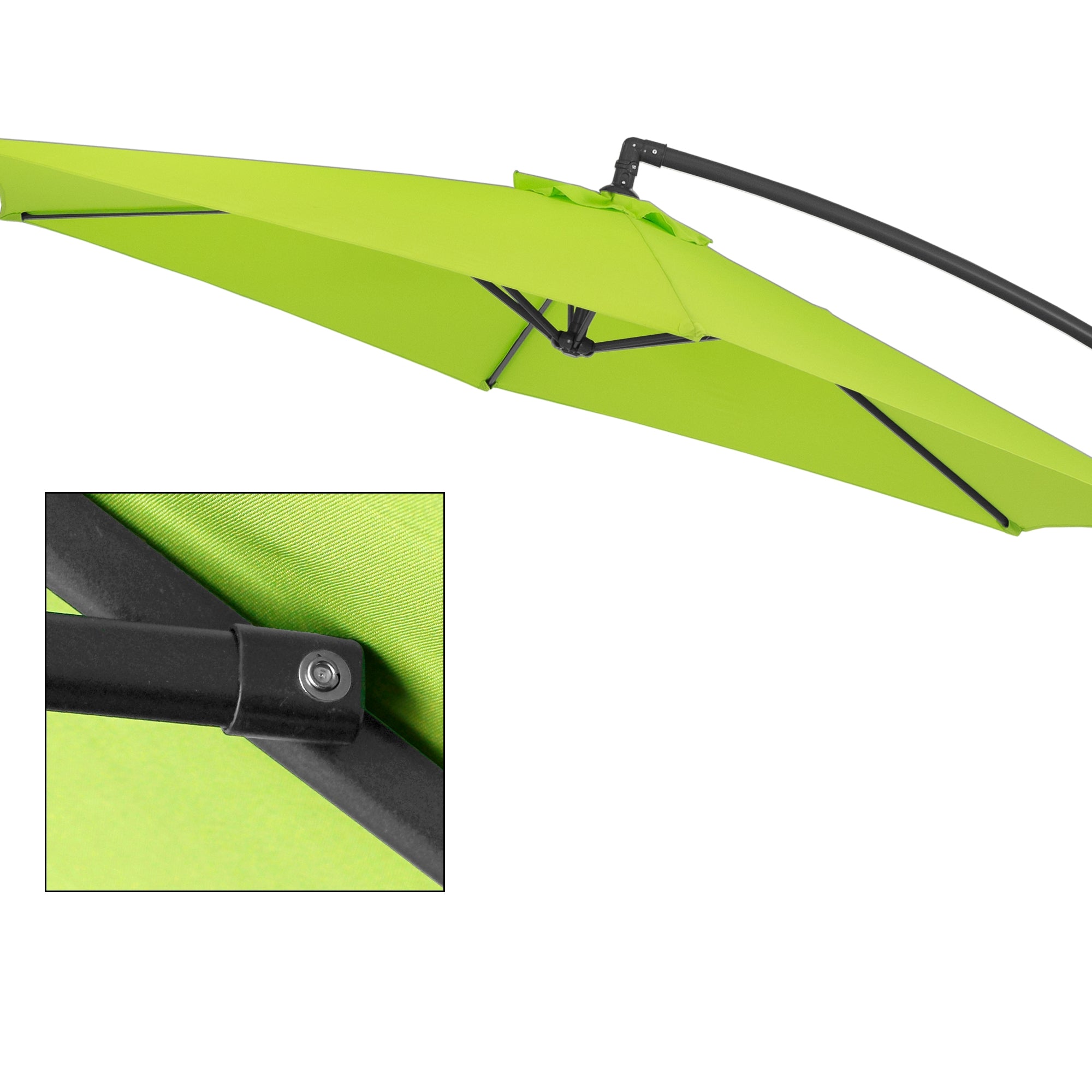 Close-up view of the frame of a green sunshade.