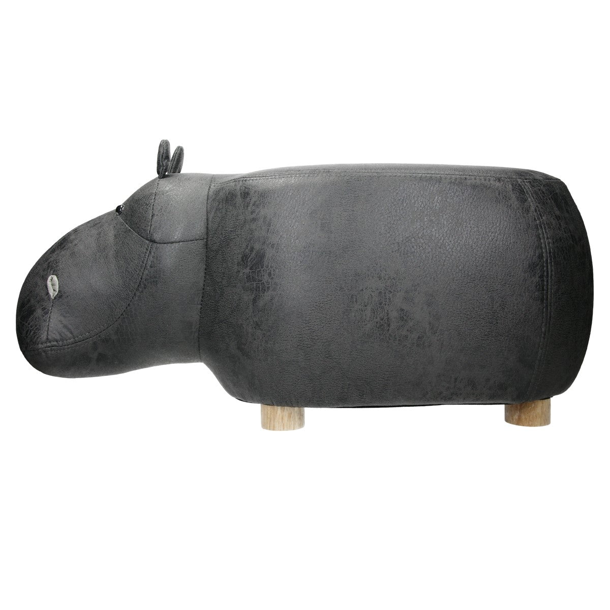Un model de animal negru, tapițat, în formă de hipopotam.
