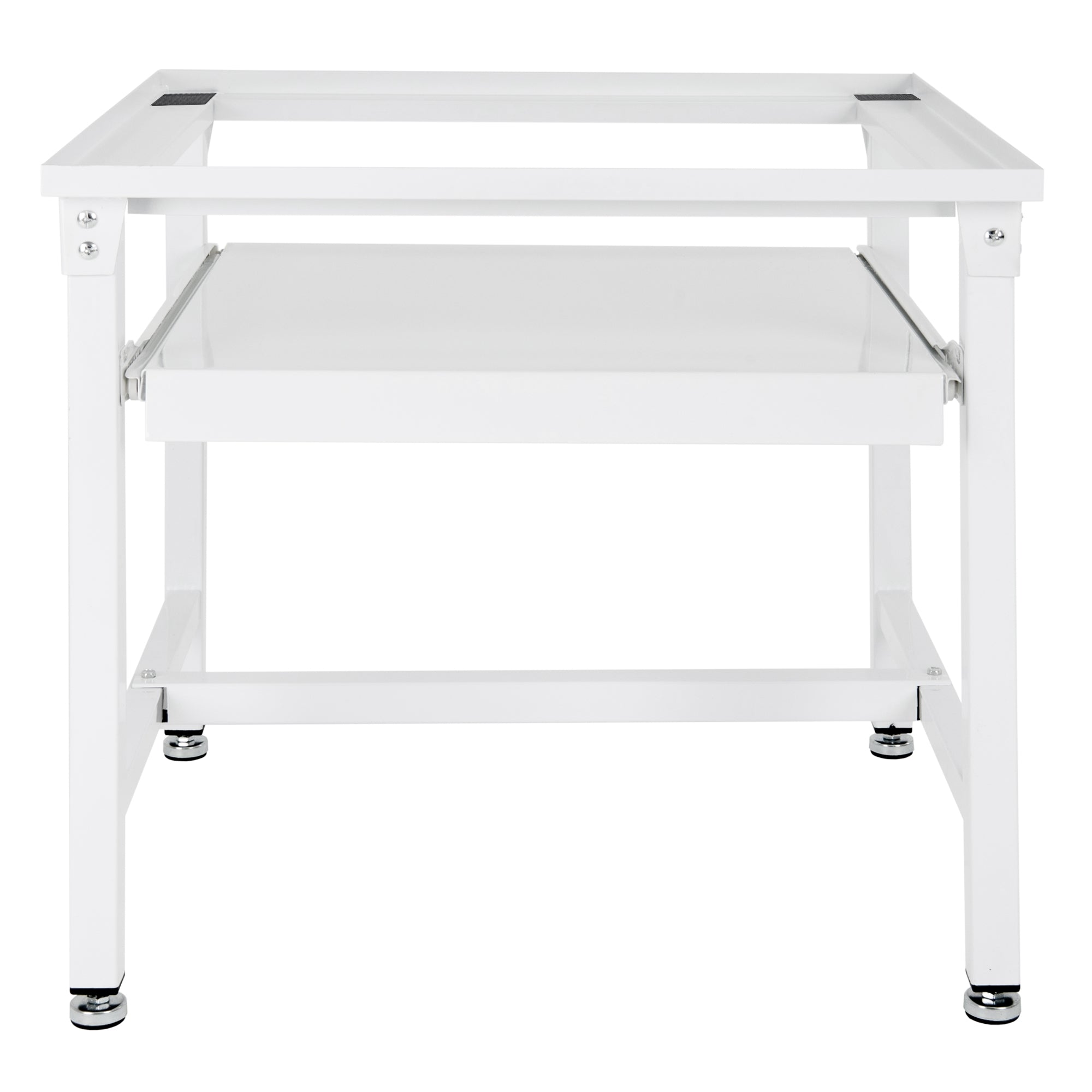White table with a lower shelf.