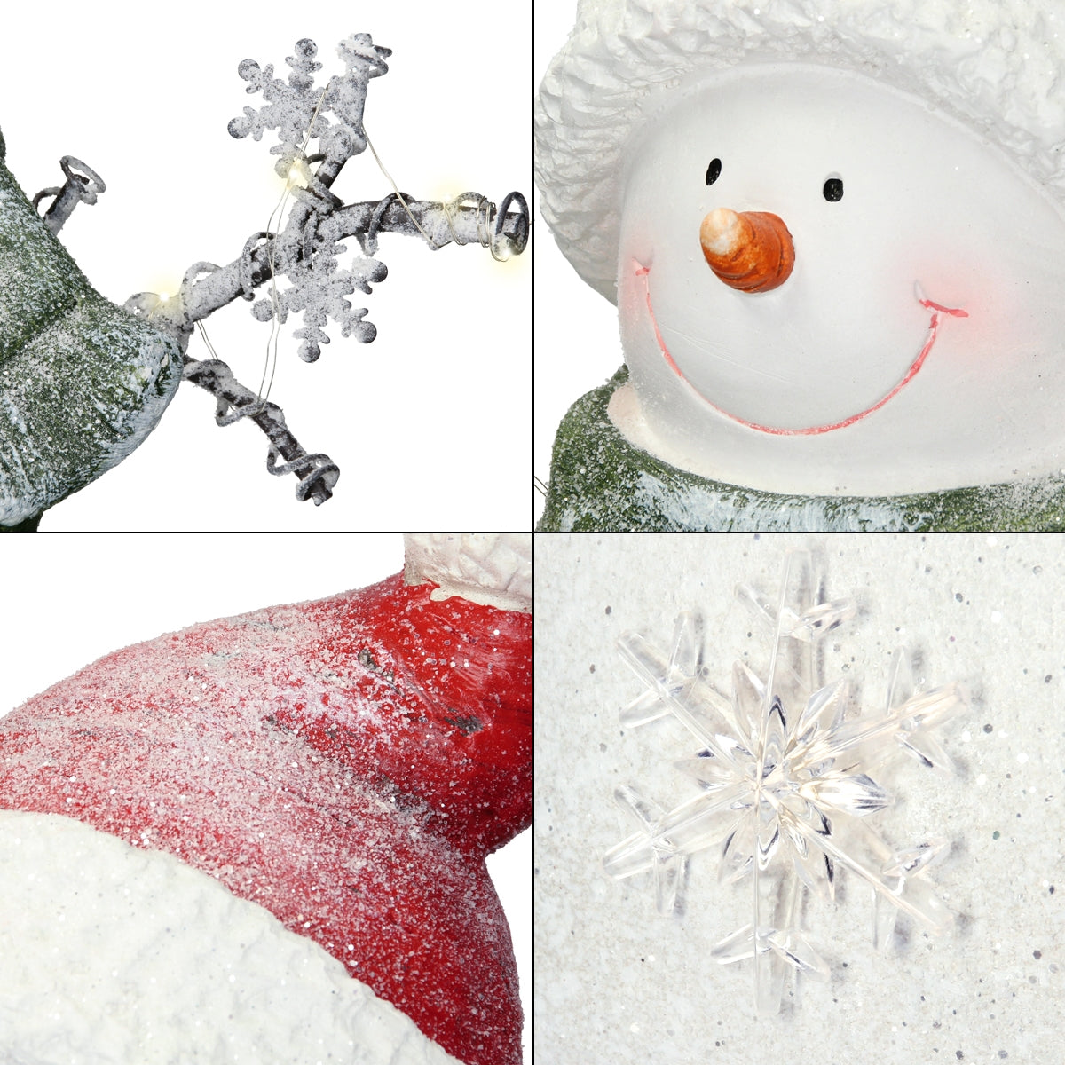 Dekorative Weihnachtsmotive mit Schneemann und Schneeflocken.