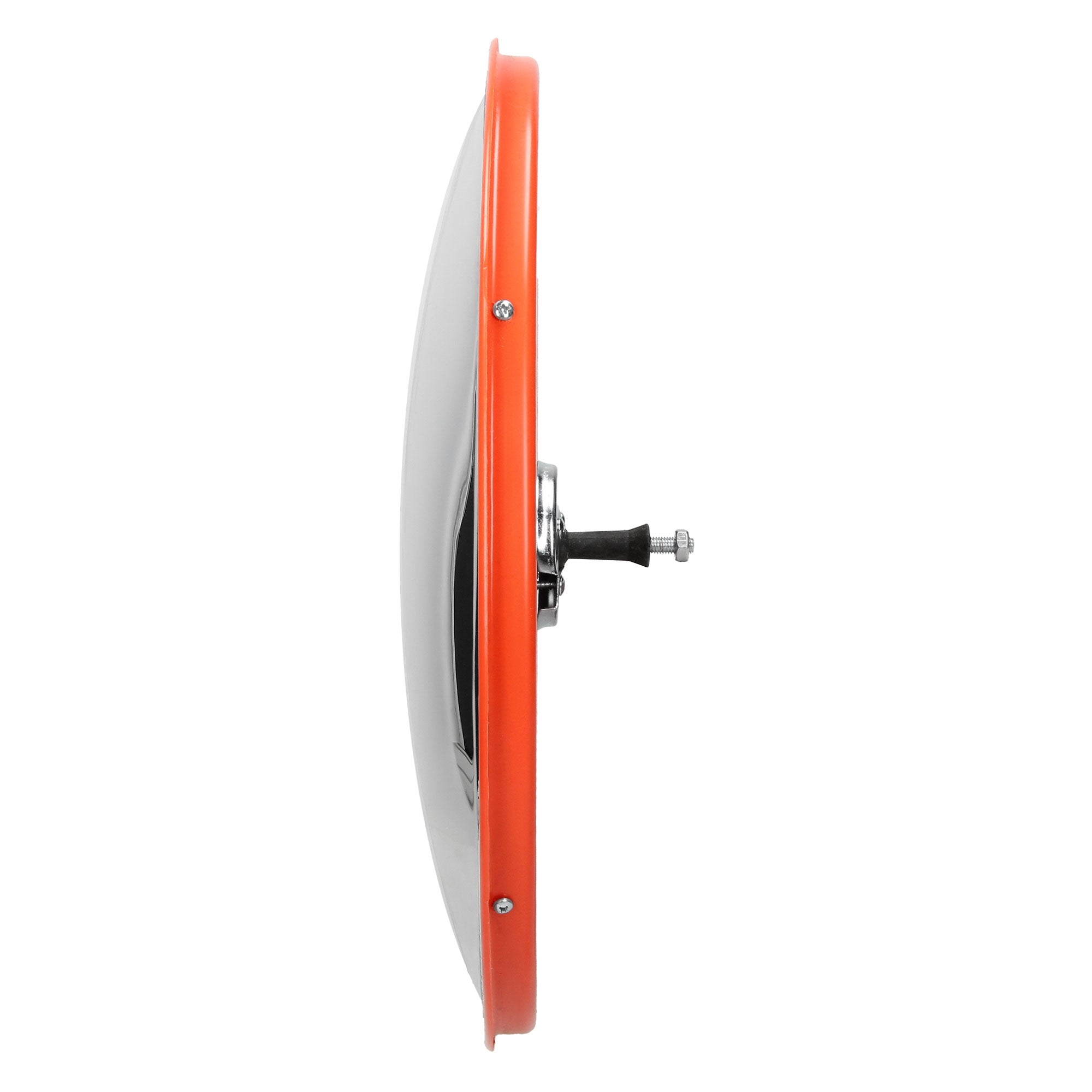 Side view of a red weight disc with a central hole.