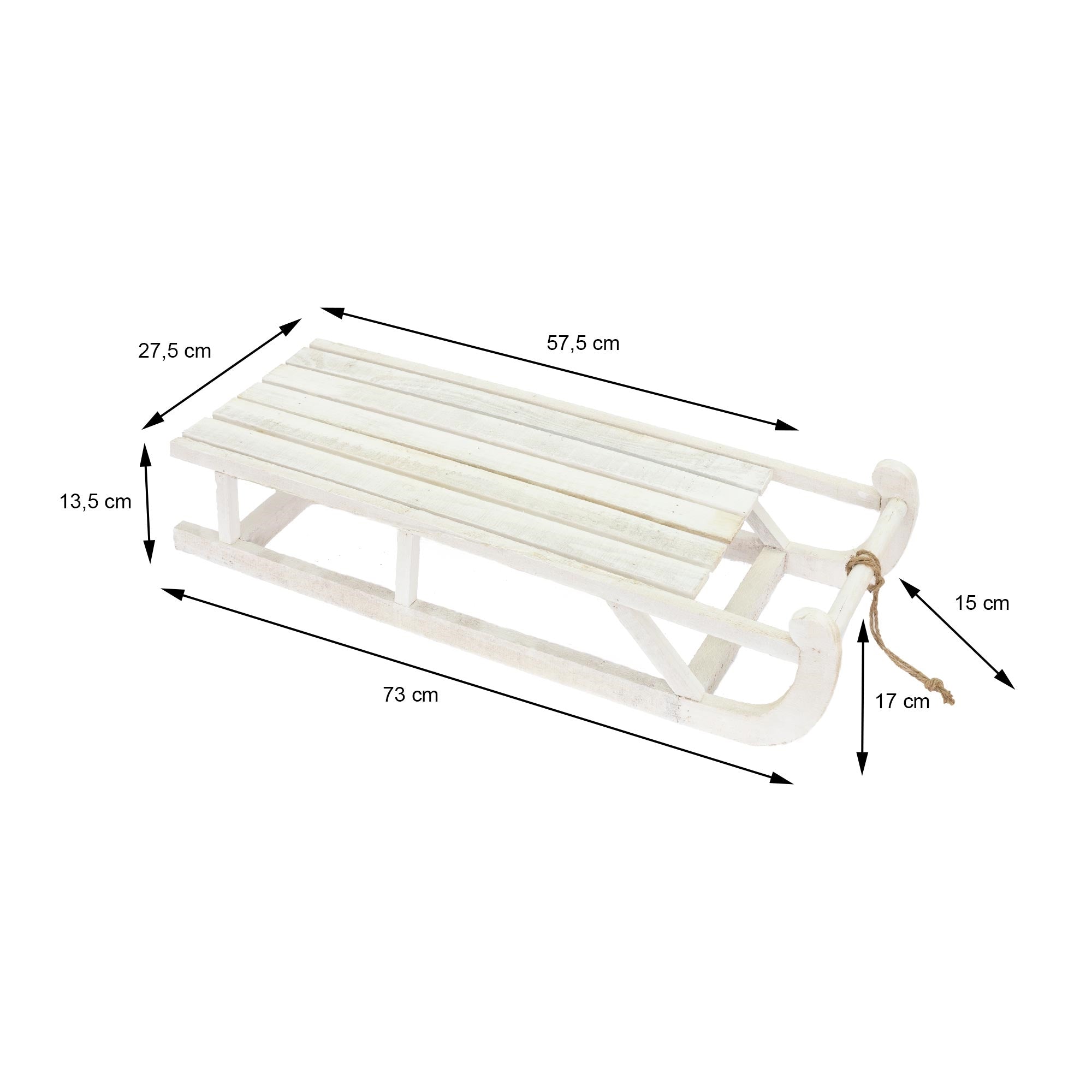 Luge blanche avec des dimensions et un marquage CE sur fond blanc.