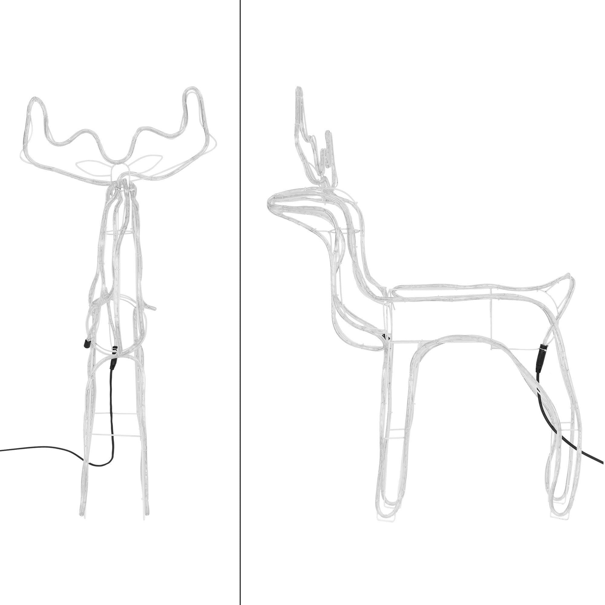 Wire structure of a reindeer from the front and side.
