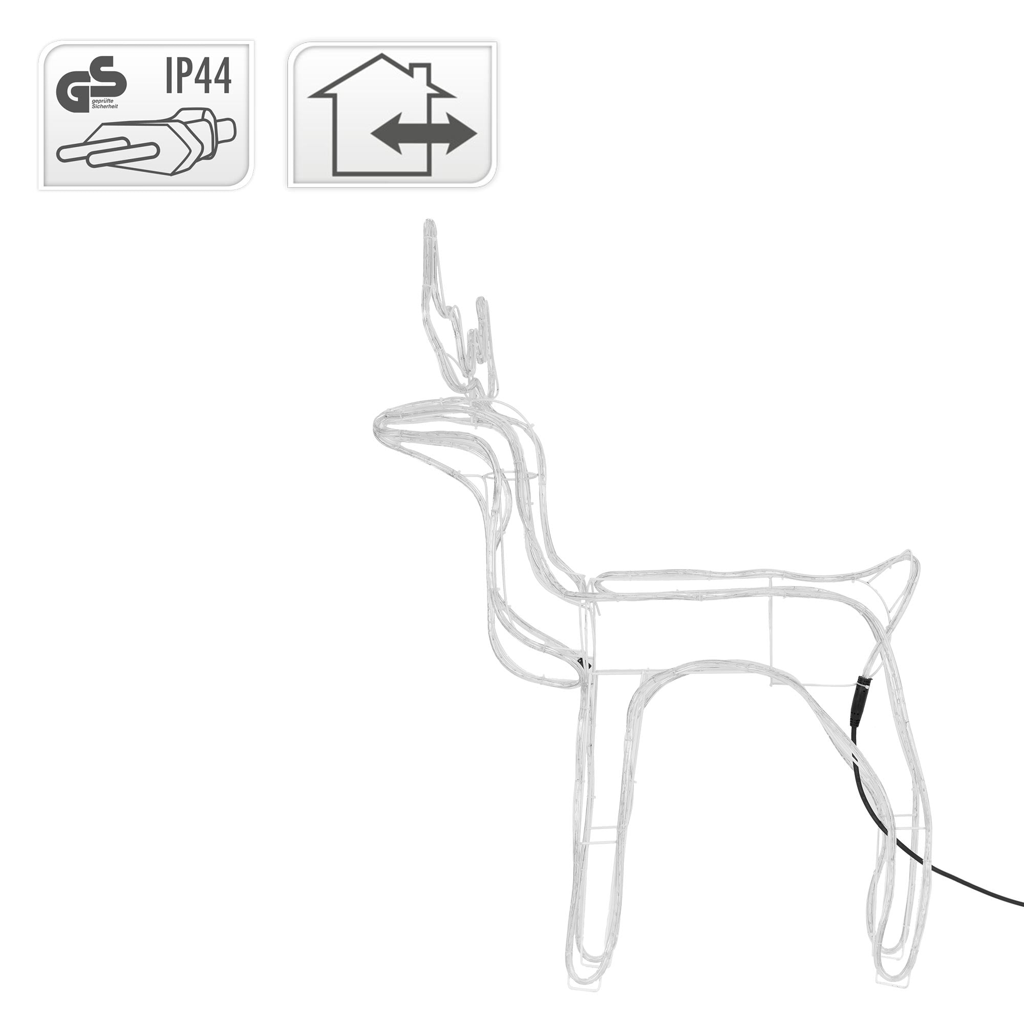 Transparent light figure of a deer with cable.