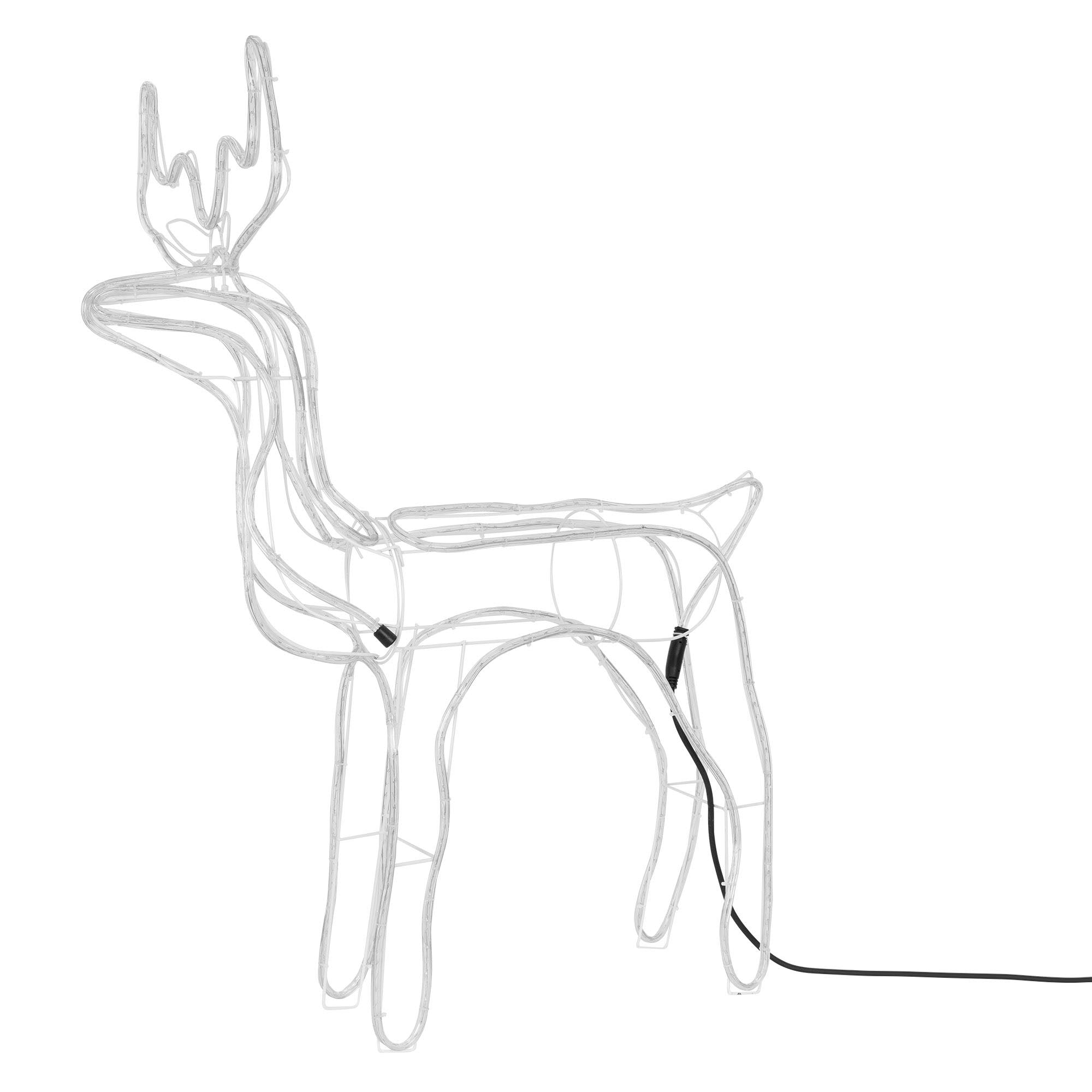 Transparent, illuminated reindeer body with antlers and cable.