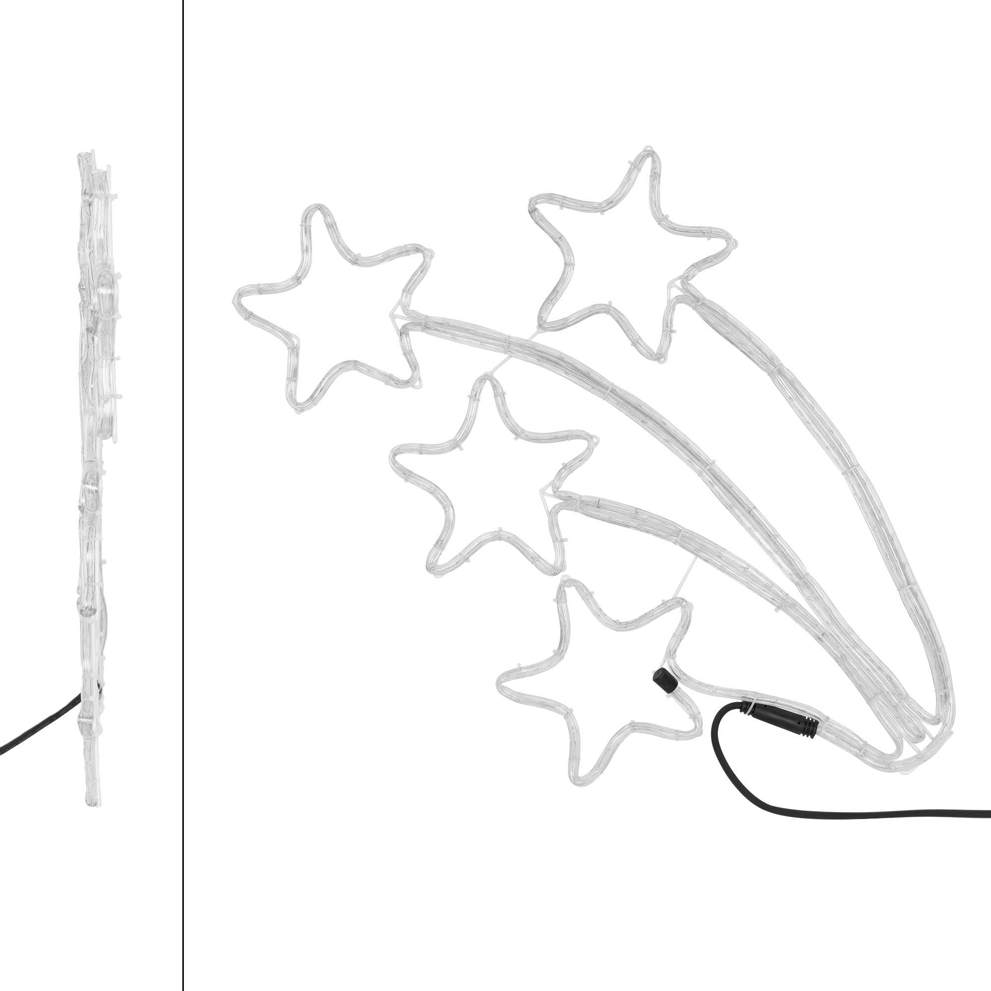 Tuyau lumineux en forme de quatre étoiles, reliées par un câble.
