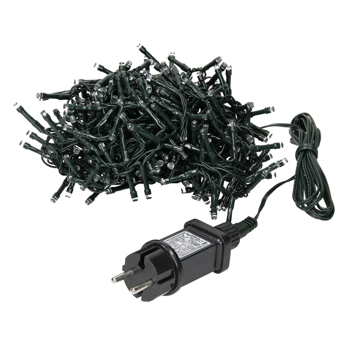 Ein Haufen von Lichtern mit einem schwarzen Stecker.