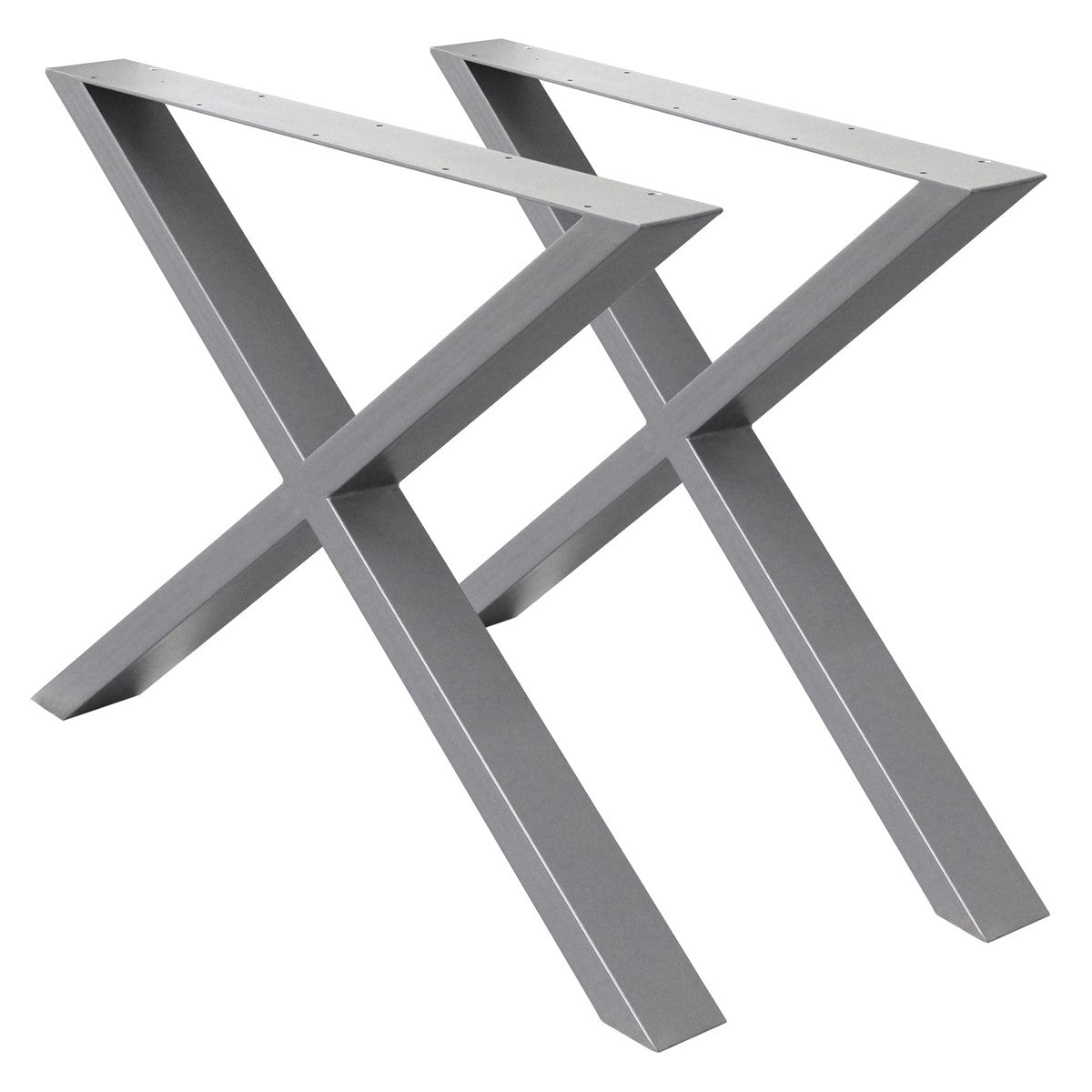 Twee metalen tafelpoten in X-vorm.