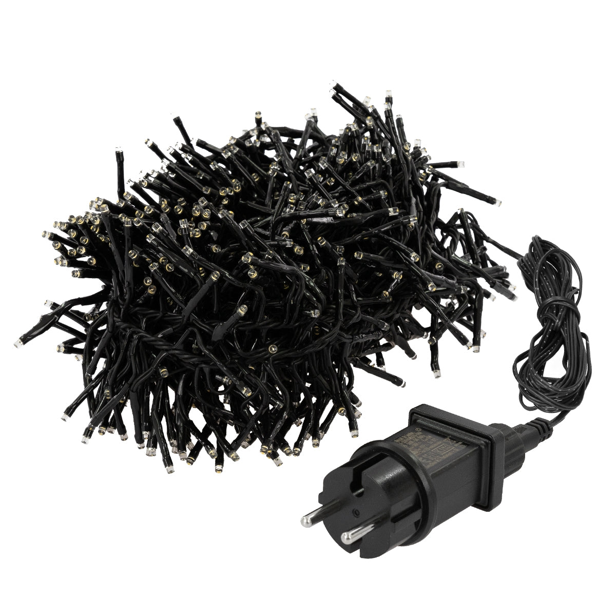 A cable with many lights that are messily coiled.