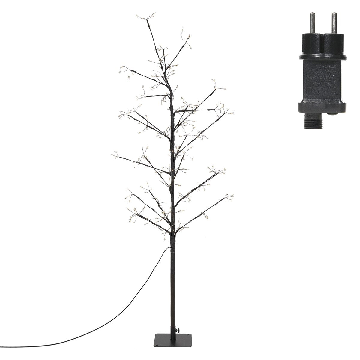Lichterbaum mit Stecker, auf einem grauen Untergrund.